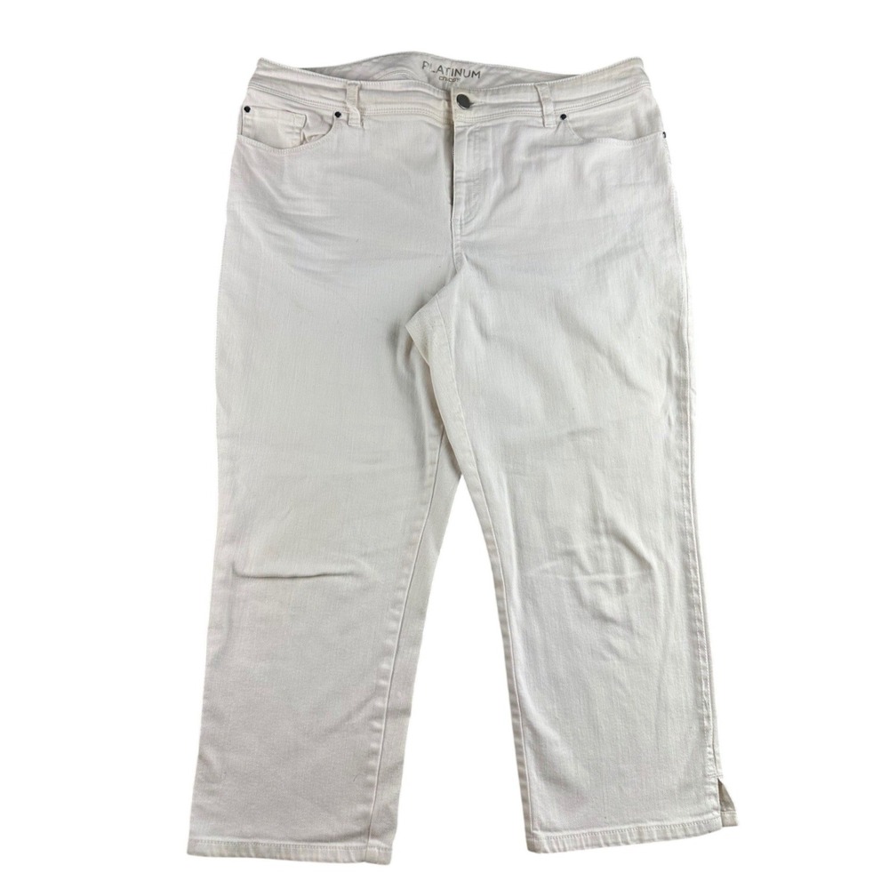 Chico's Platinum Crop Pants Women 2 White 5-Pocket Cotton Blend Stretch Zip Fly